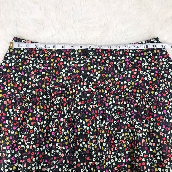 JOIE Button Front Black Floral Print Cotton Midi Skirt Fit & Flare Size 14 New - Picture 10 of 12